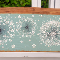 XXL Cow Parsley, Wild Flower Soft Turquoise Blue Live Edge Wood