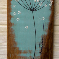 Small Cow Parsley large flower head soft turquoise blue reclaimed wood