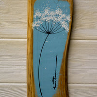 Small Cow Parsley fine flower head light sky blue live edge wood