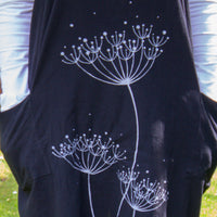Aprons- Black with light grey screen printed Cow Parsley design