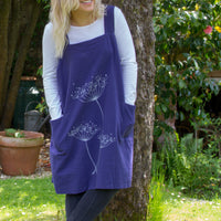 Aprons-Navy Blue with light grey screen printed cow parsley design