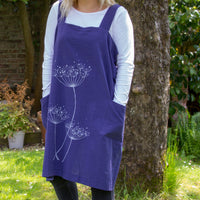 Aprons-Navy Blue with light grey screen printed cow parsley design