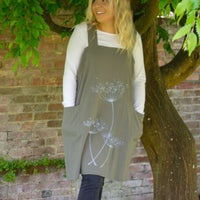 Aprons-Khaki with light colour screen printed cow parsley design.