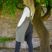 Aprons-Khaki with light colour screen printed cow parsley design.