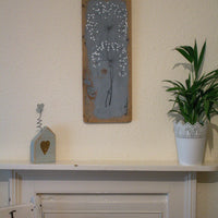 Large wild flower soft grey reclaimed wood painting