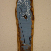 Small cow parsley large flower head grey blue reclaimed wood painting close up