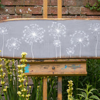 X.L Dandelion Skeletons mid grey live edge wood painting outside