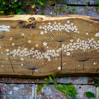 XXL Cow Parsley natural live edge wood painting close up