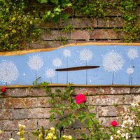 XXL Dandelions sky blue live edge wood painting outside
