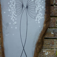 X.L Vertical Cow Parsley grey live edge wood painting close up