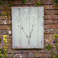 Hedge Bedstraw sage green / grey reclaimed wooden boards painting