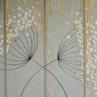 Cow Parsley duck egg blue / sage green reclaimed wooden board painting closer up