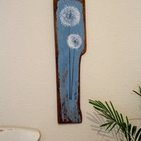 Large Dandelions soft grey / blue reclaimed wood painting