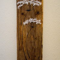 Large Cow Parsley large flower heads natural reclaimed wood painting close up
