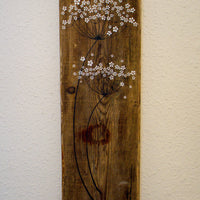 Large Cow Parsley fine flower head natural reclaimed wood painting close up