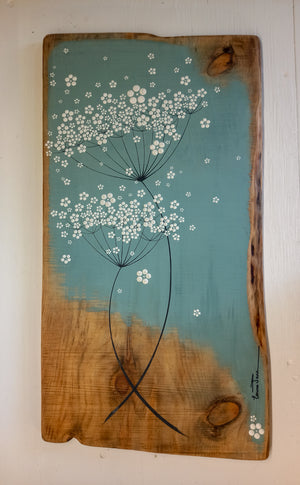 Large Cow Parsley Soft Sky Blue Live Edge Wood