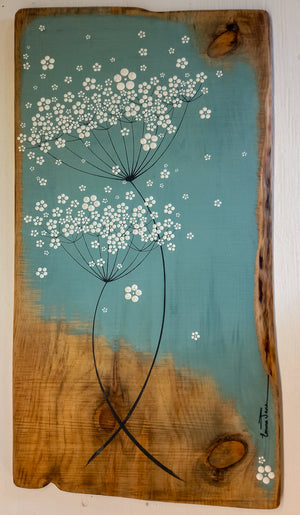 Large Cow Parsley Soft Sky Blue Live Edge Wood