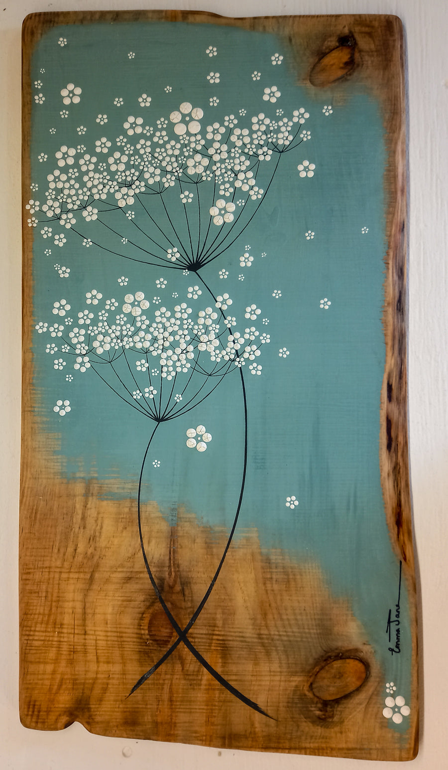 Large Cow Parsley Soft Sky Blue Live Edge Wood