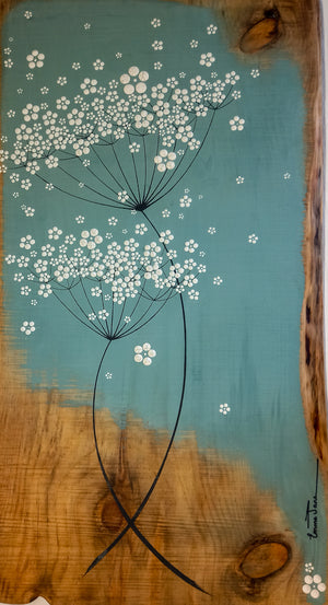 Large Cow Parsley Soft Sky Blue Live Edge Wood