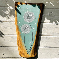 Medium Dandelion soft teal live edge wood