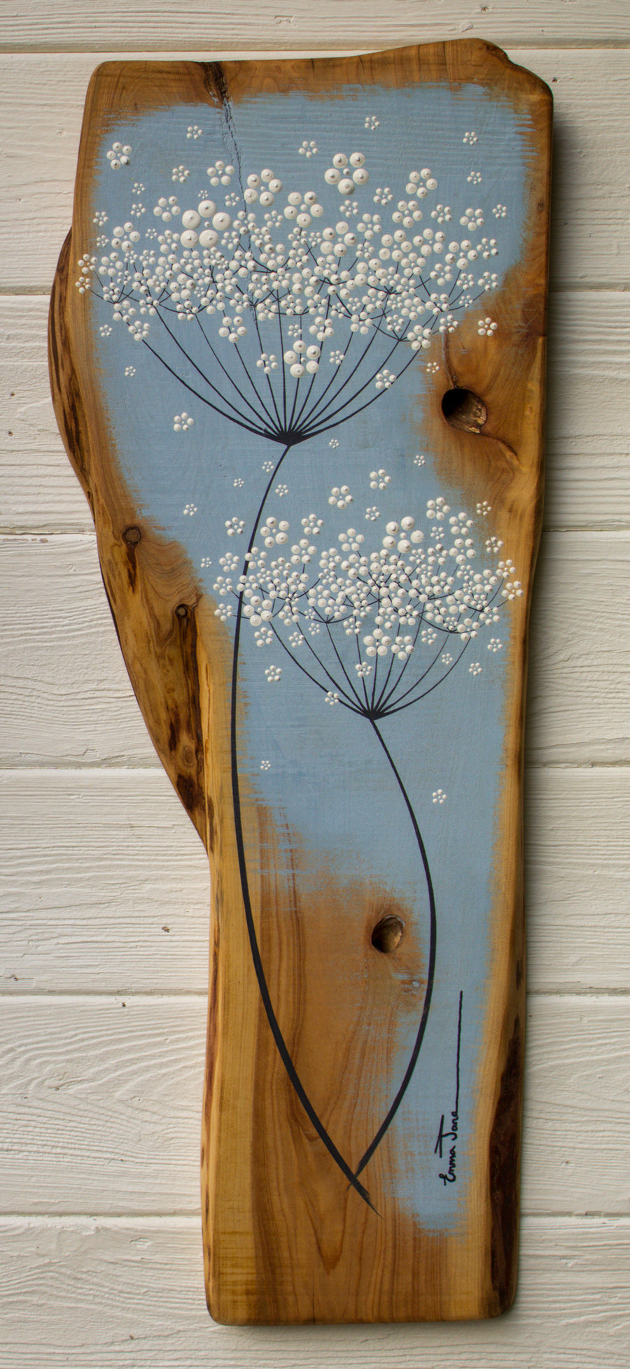 Large Cow Parsley Soft Blue Live Edge Wood