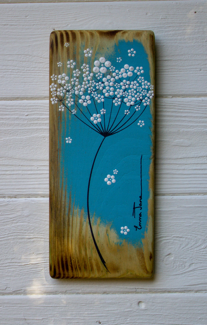 Small Cow Parsley Turquoise Reclaimed Wood