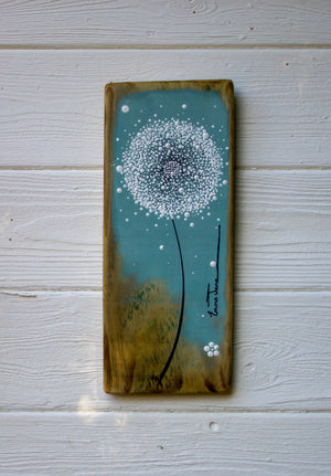 Small Dandelion Soft Sea Blue Reclaimed Wood