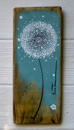 Small Dandelion Soft Sea Blue Reclaimed Wood