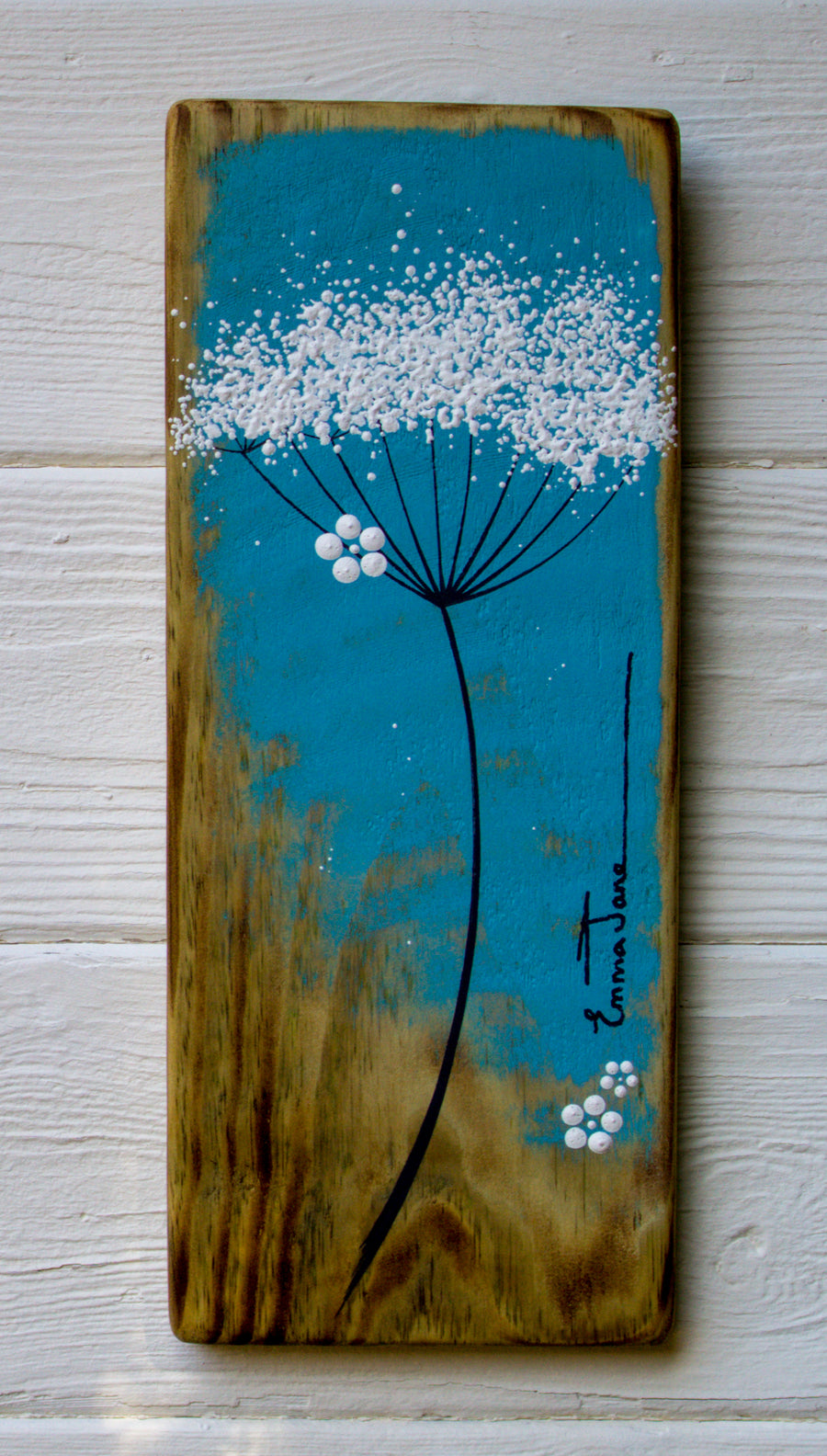 Small Cow Parsley Turquoise Reclaimed Wood