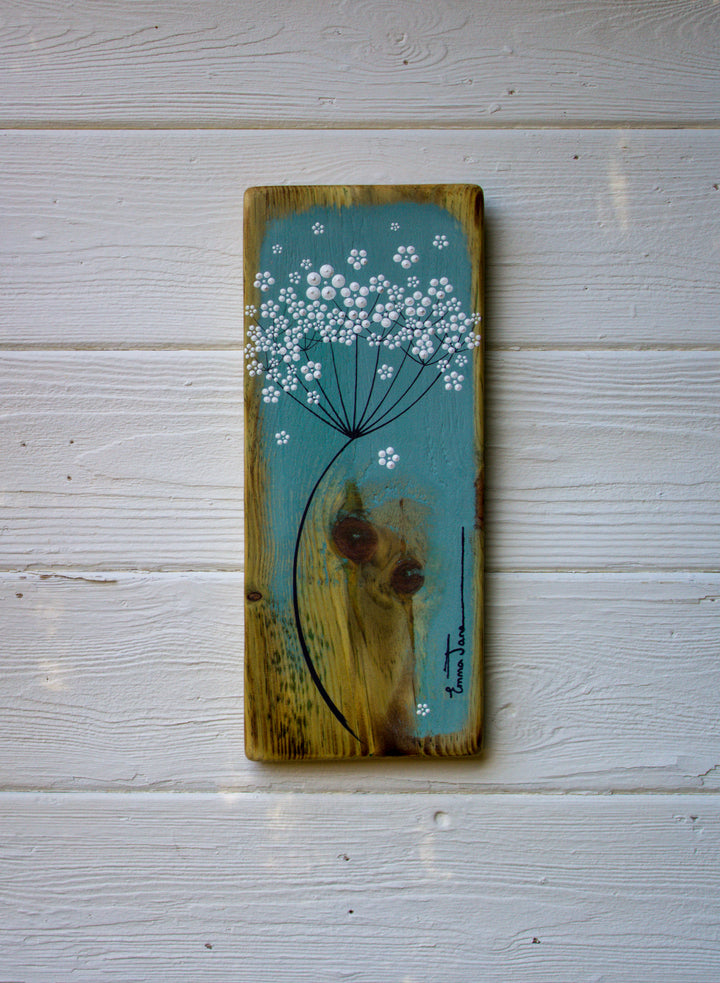 Small Cow Parsley Sea Blue Reclaimed Wood