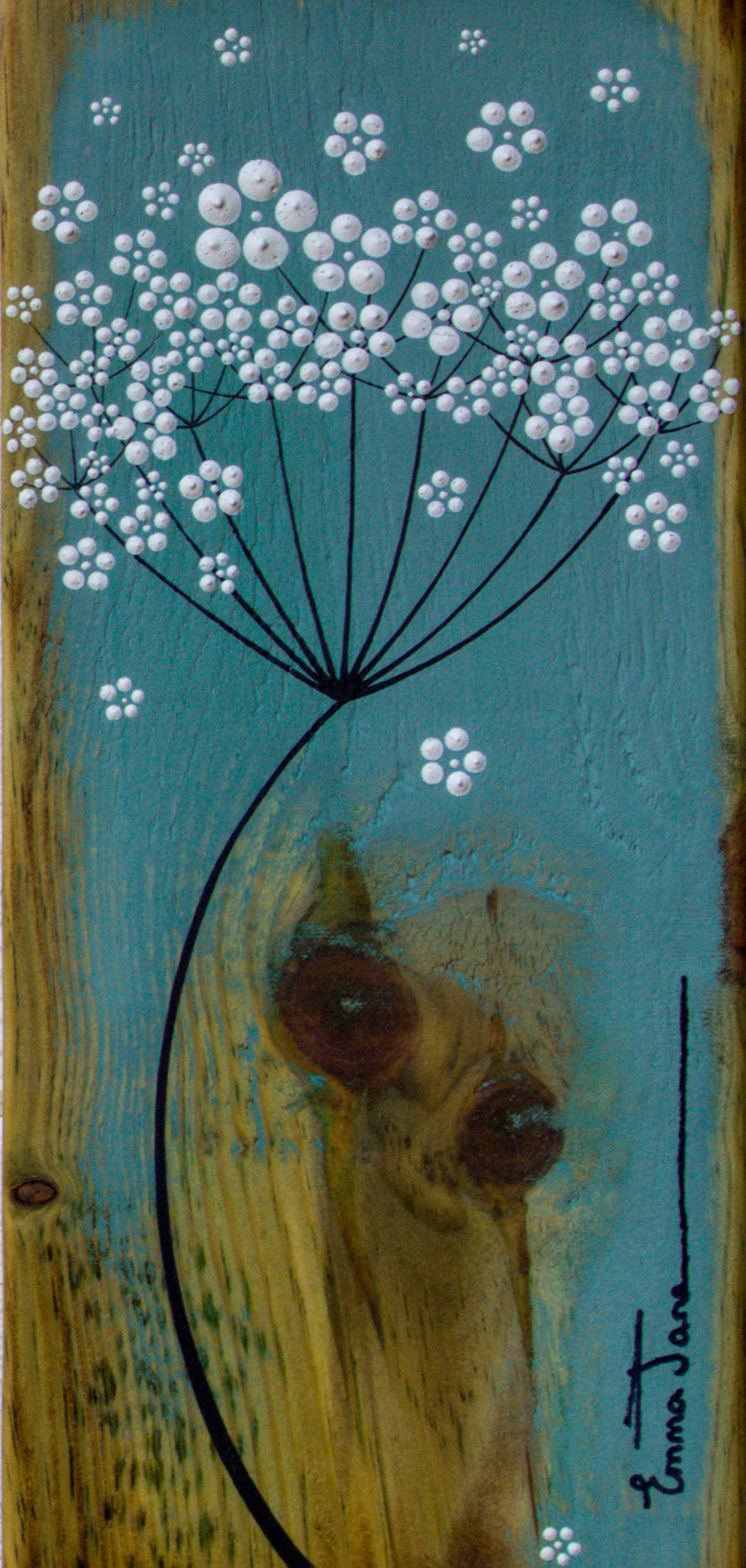 Small Cow Parsley Sea Blue Reclaimed Wood