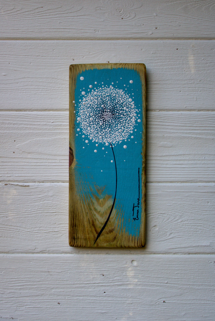 Small Dandelion Turquoise Reclaimed Wood