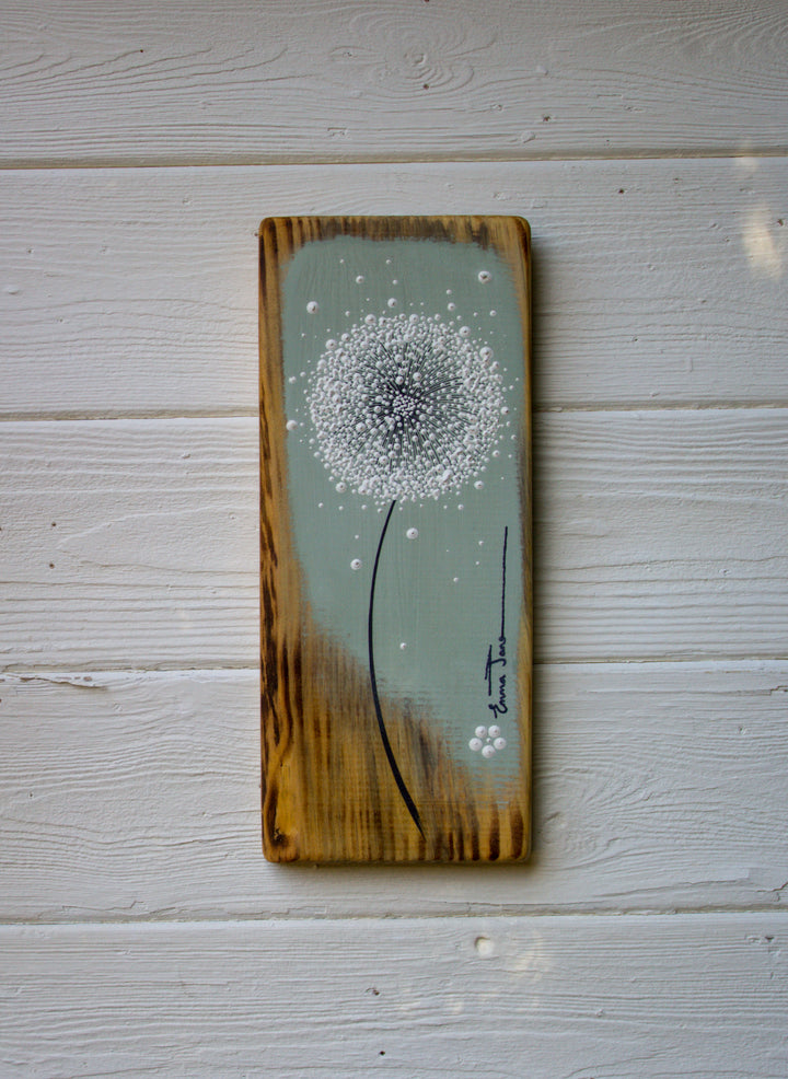 Small Dandelion Soft Sage Green Live edge Wood