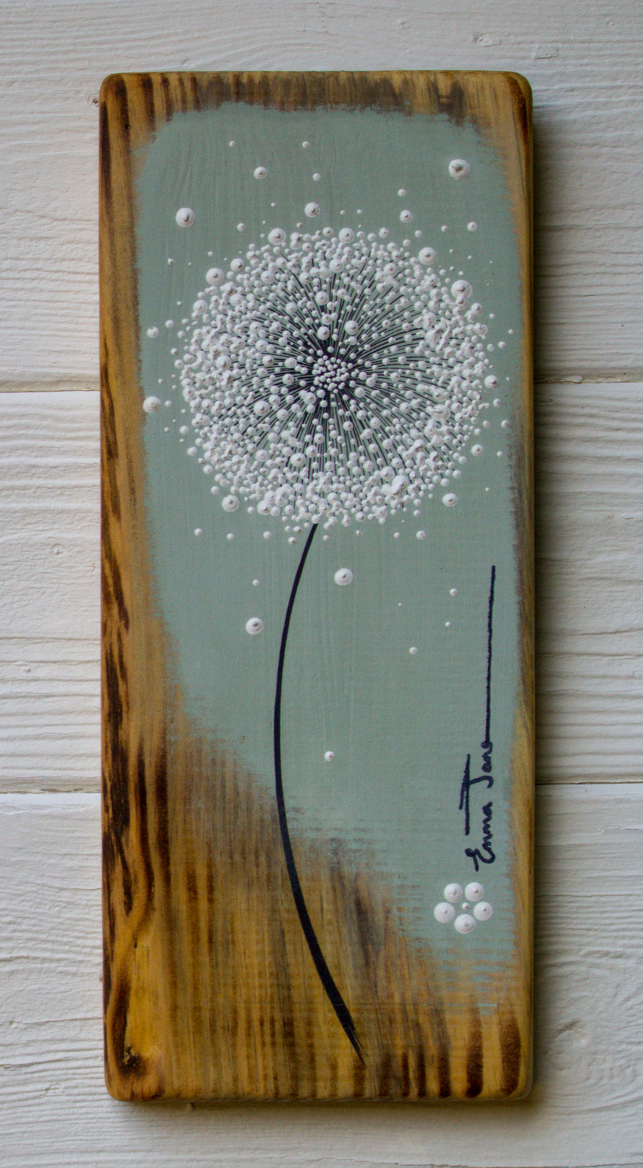 Small Dandelion Soft Sage Green Live edge Wood