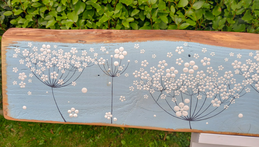 XXL Cow Parsley, Wild Flower Sky Blue Live Edge Wood