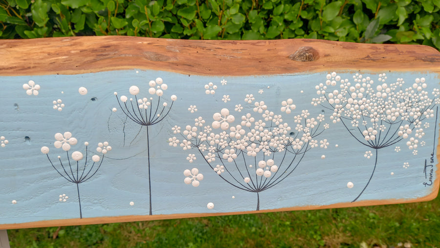 XXL Cow Parsley, Wild Flower Sky Blue Live Edge Wood