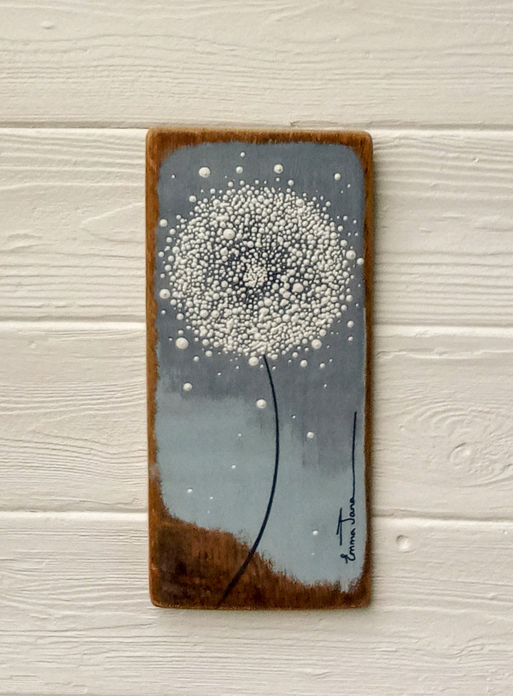 Small Dandelion Two Tone Blue Grey Reclaimed Wood