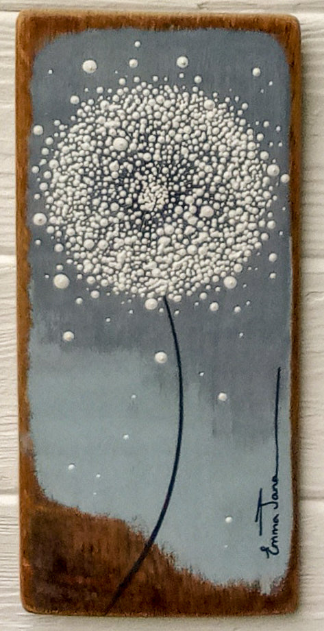 Small Dandelion Two Tone Blue Grey Reclaimed Wood