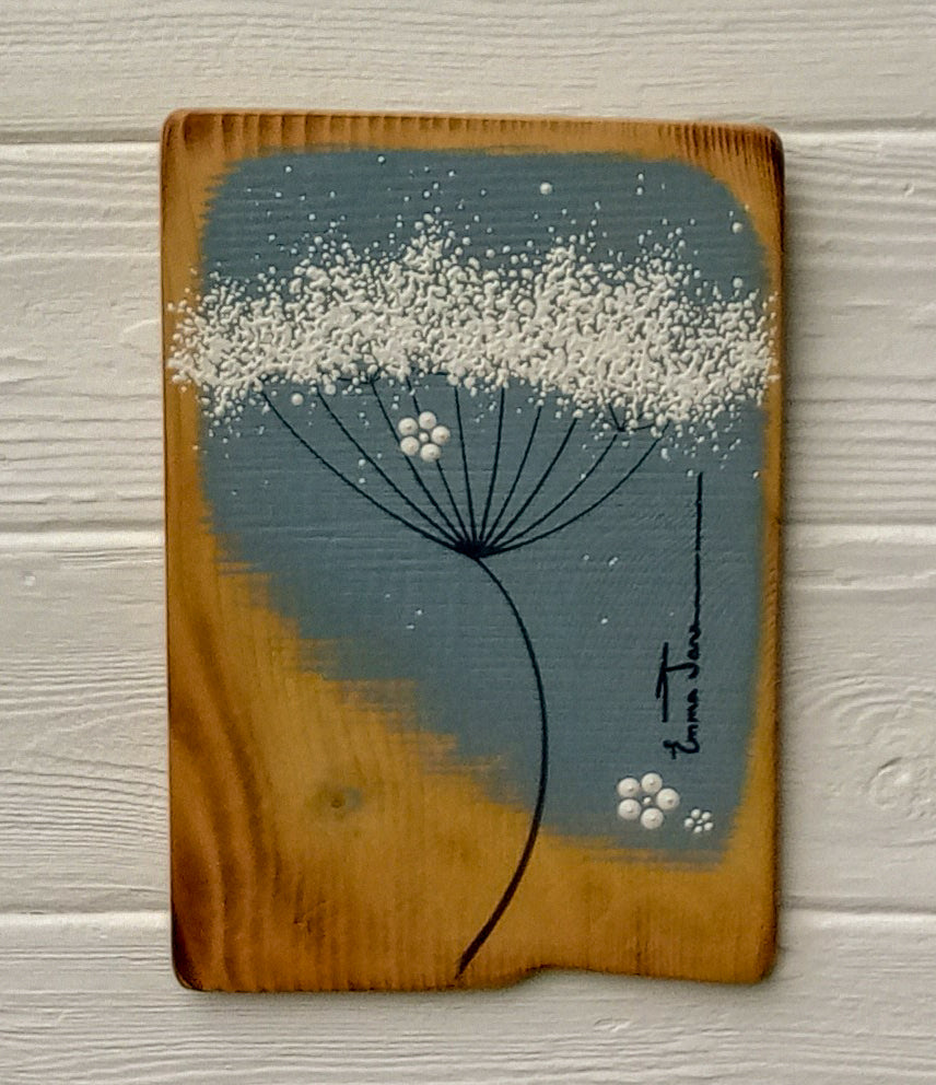 Small Cow Parsley Soft Grey Blue Reclaimed Wood