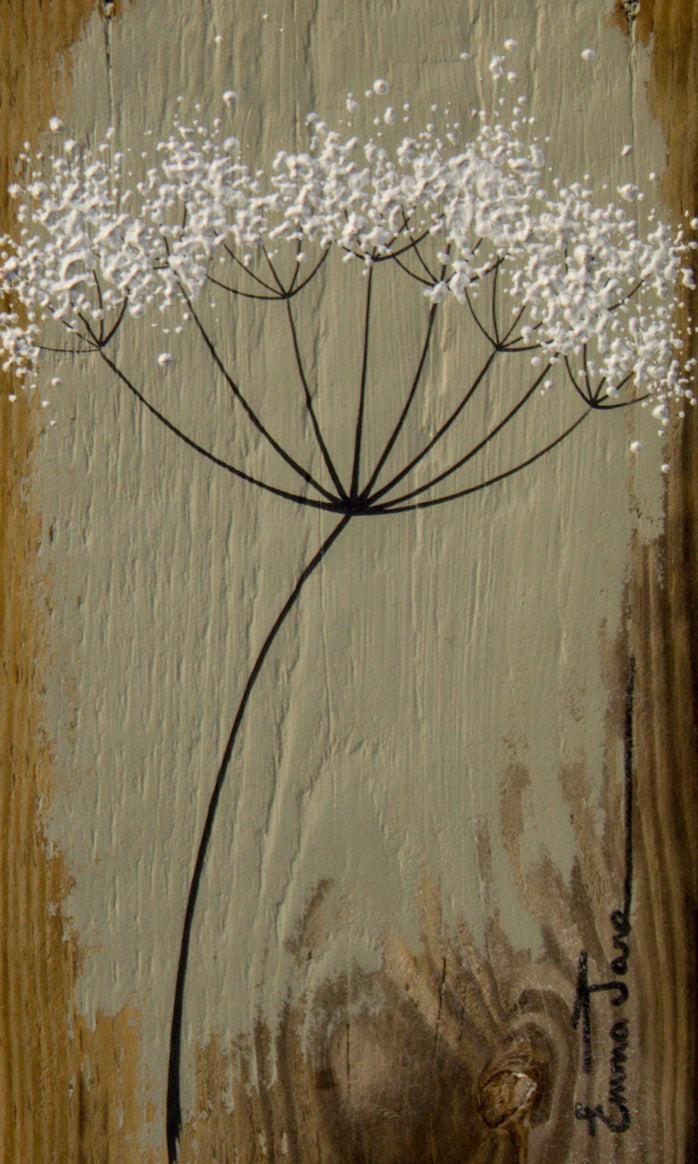 Small Cow Parsley fine flower head olive green reclaimed wood