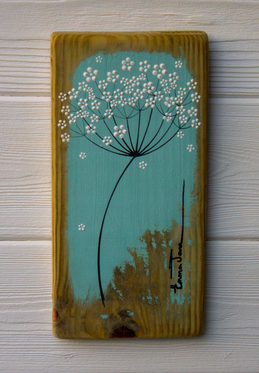 Small Cow Parsley large flower head turquoise reclaimed wood