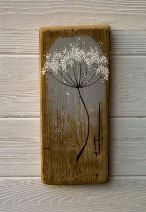 Small Cow Parsley fine flower head light grey reclaimed wood