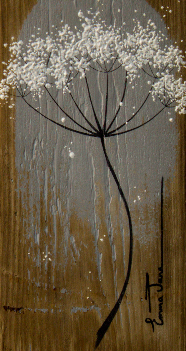 Small Cow Parsley fine flower head light grey reclaimed wood