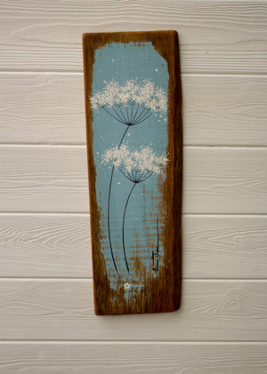 Medium Cow Parsley Fine Flower Head Soft Grey Blue Reclaimed Wood