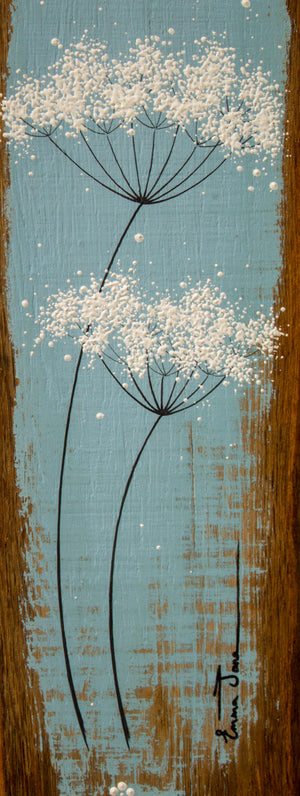 Medium Cow Parsley Fine Flower Head Soft Grey Blue Reclaimed Wood