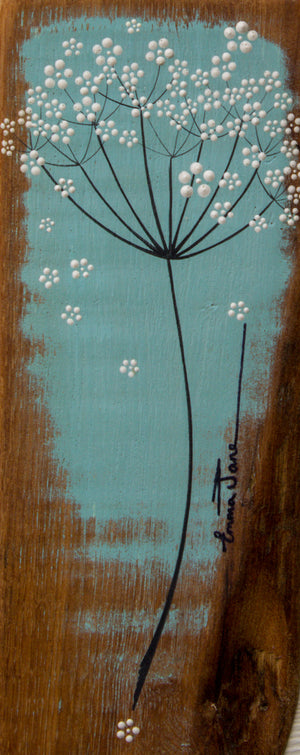 Small Cow Parsley large flower head soft turquoise blue reclaimed wood