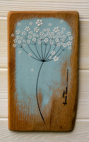 Small Cow Parsley large flower head soft sky blue live edge wood