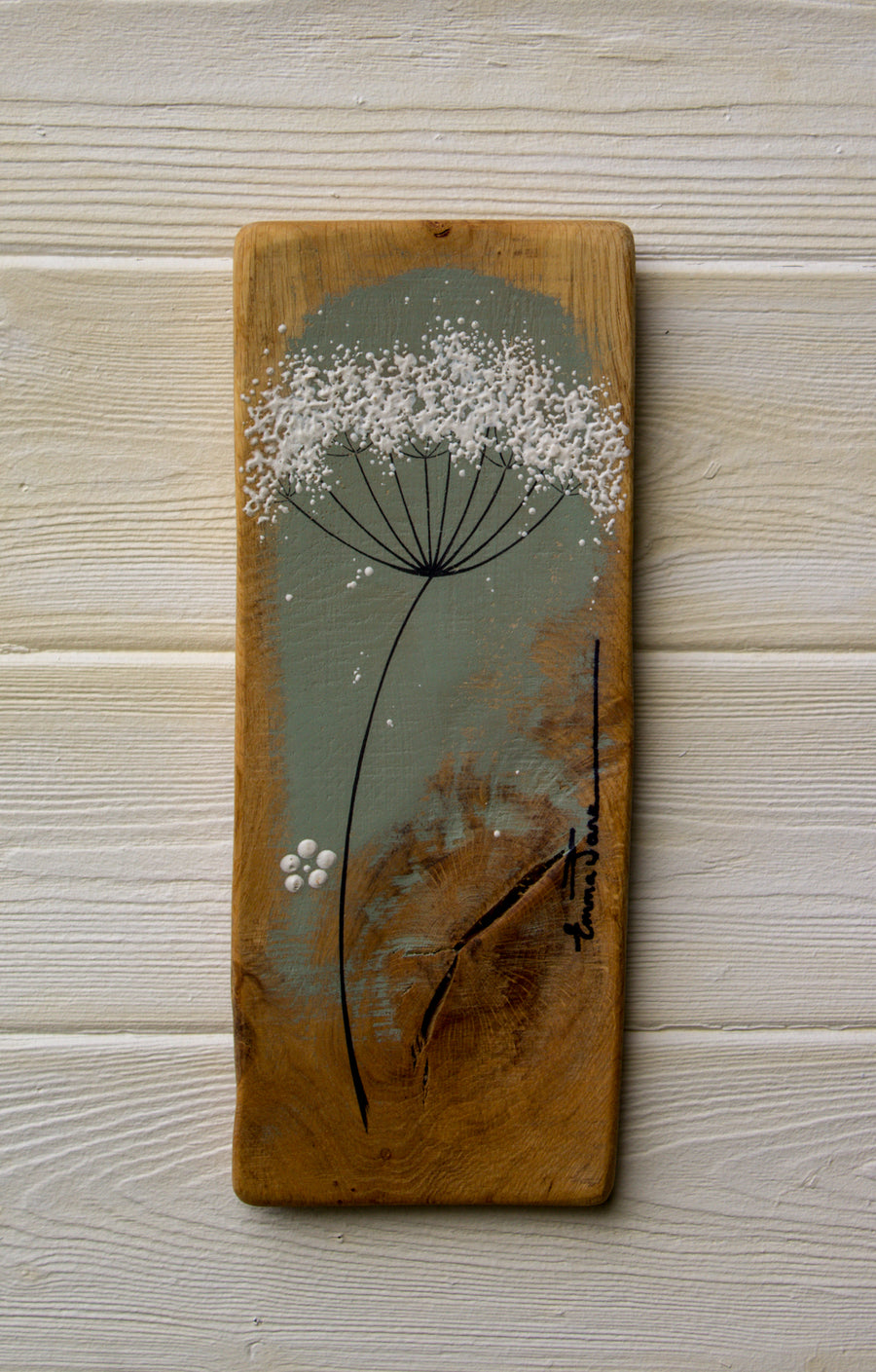 Small Cow Parsley fine flower head  blue/sage green reclaimed wood