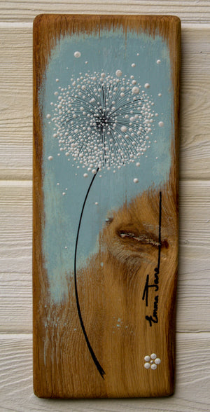 Small Dandelion soft light blue two tone reclaimed wood