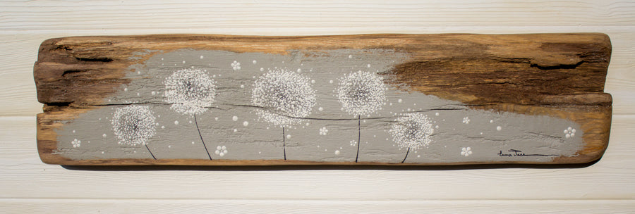 X.L Dandelion Flower Heads Soft Dove Grey Reclaimed Oak Beam